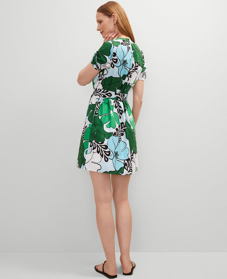 Petite Floral Split Neck Flare Dress