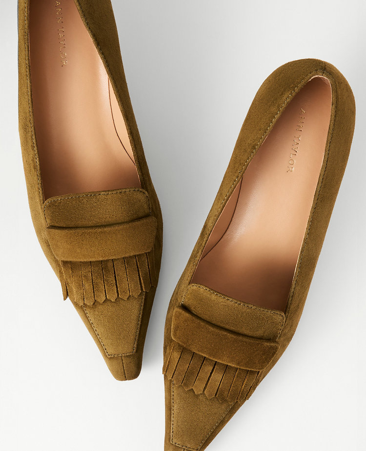 Ann Taylor Suede Tapered Heel Kiltie Pump In Green