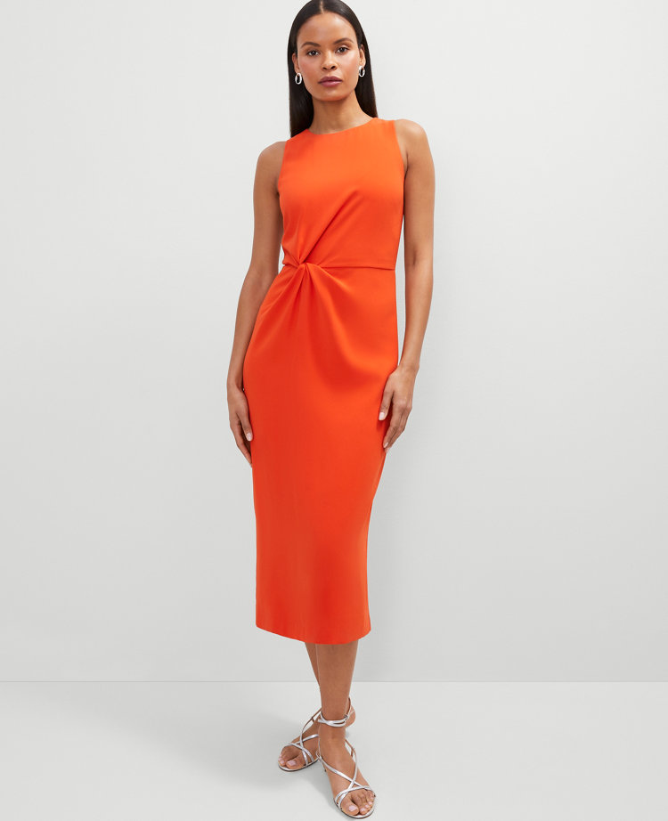 Petite Crew Neck Twist Sheath Dress