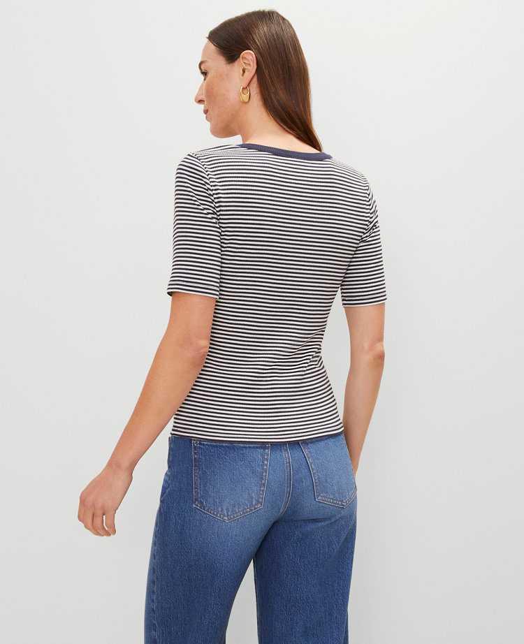 Striped Contrast Trim Henley Top