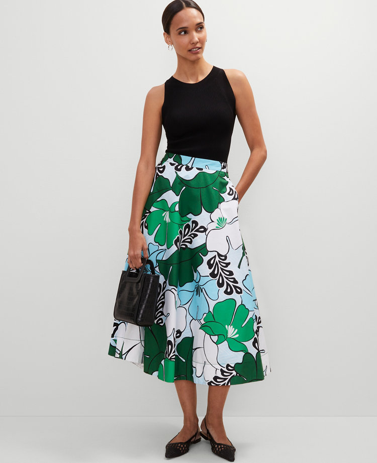Petite Floral Tea Length Skirt