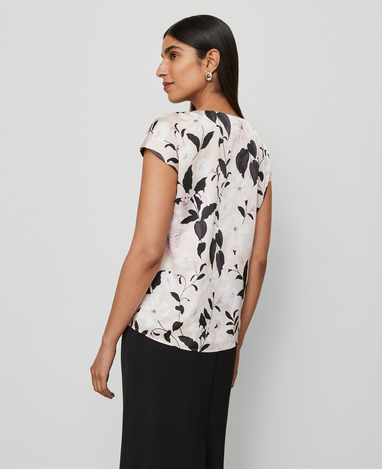 Floral Satin Cowl Neck Top