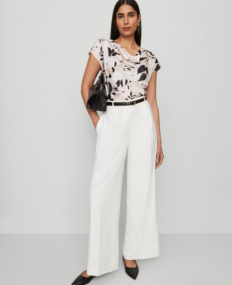Floral Satin Cowl Neck Top