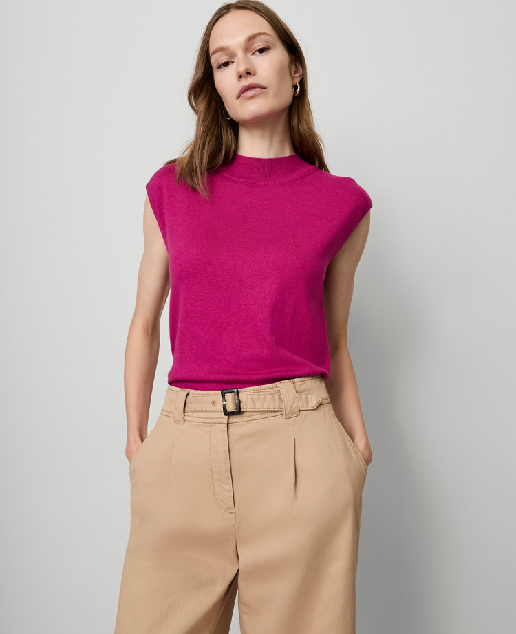 Wide Shoulder Mock Neck Sweater Shell