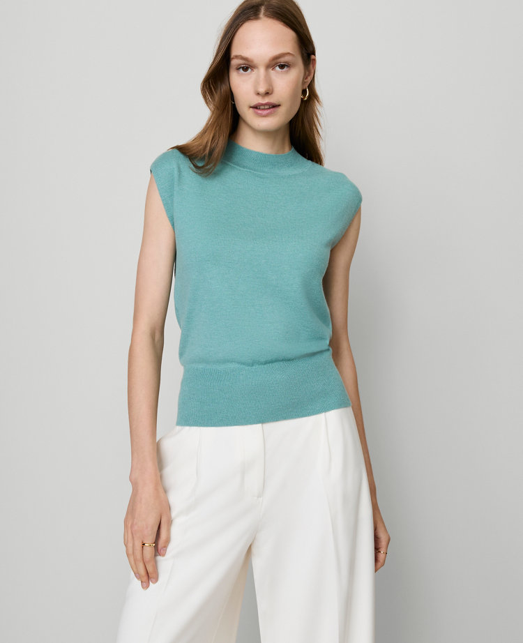 Wide Shoulder Mock Neck Sweater Shell