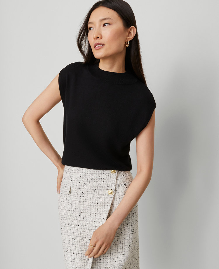 Wide Shoulder Mock Neck Sweater Shell