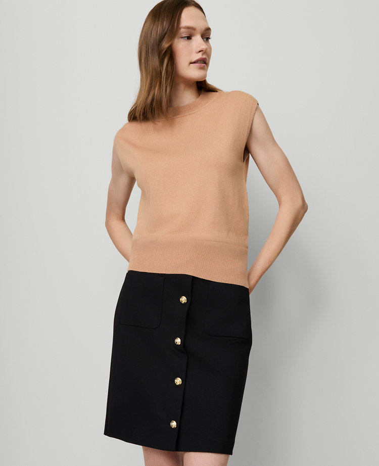 Ann Taylor Wide Shoulder Mock Neck Sweater Shell Top