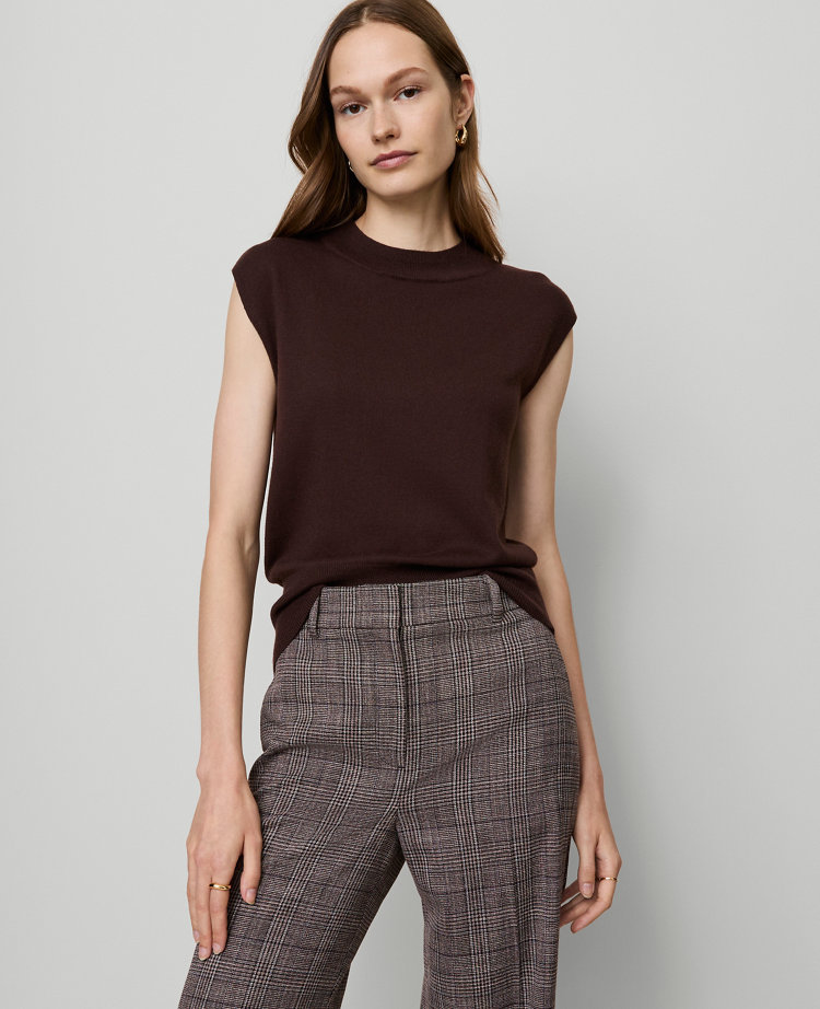 Ann Taylor Wide Shoulder Mock Neck Sweater Shell Top