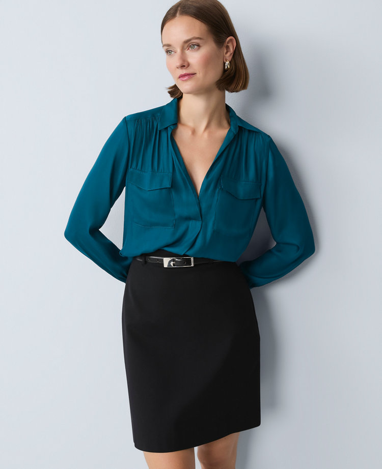 Ann Taylor Petite Soft Drapey Camp Shirt In Blue