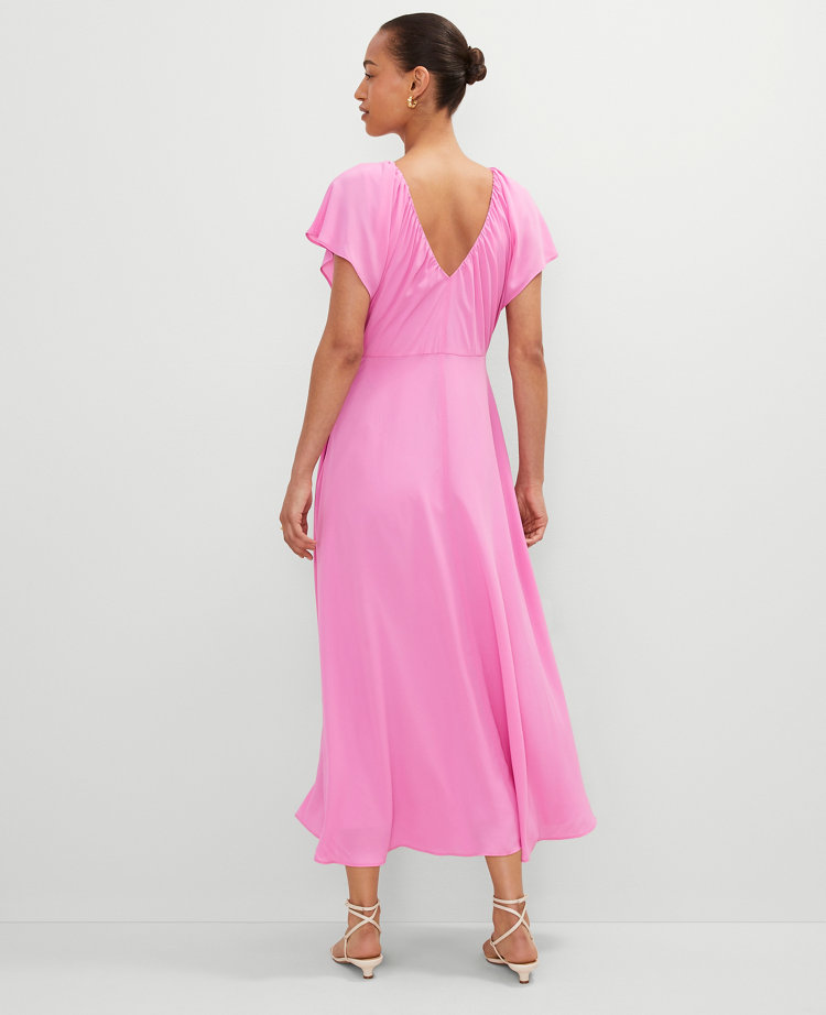 Petite Flutter Sleeve Midi Flare Dress