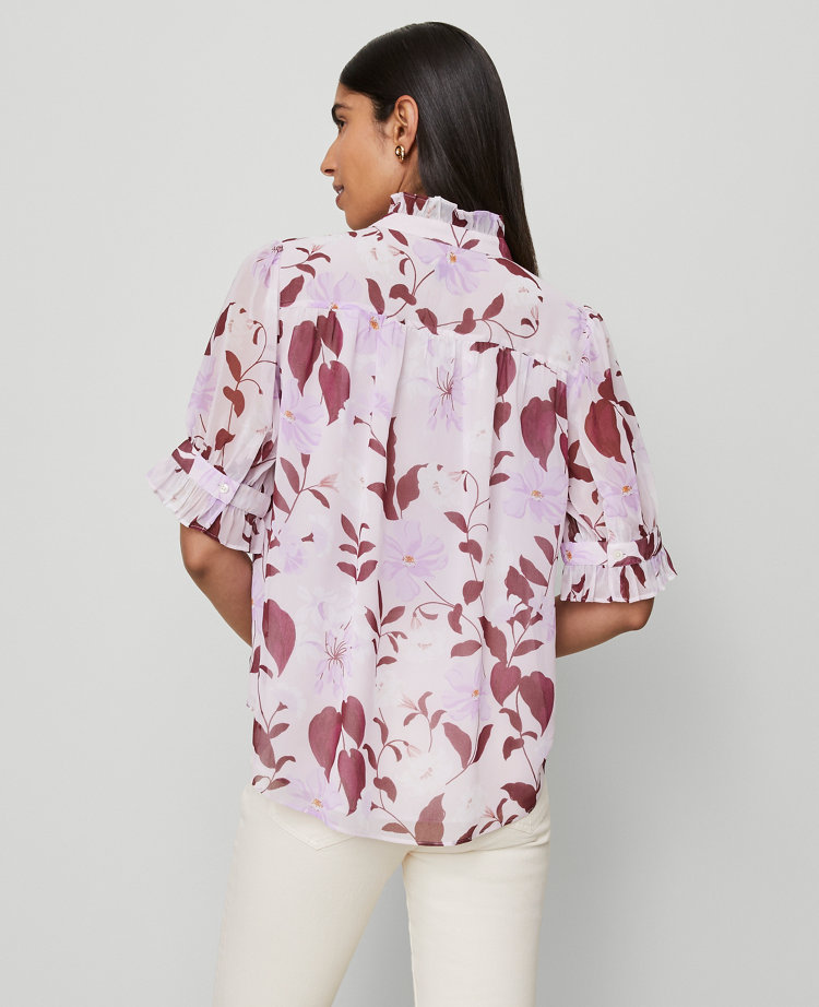 Floral Ruffle Collar Shirt