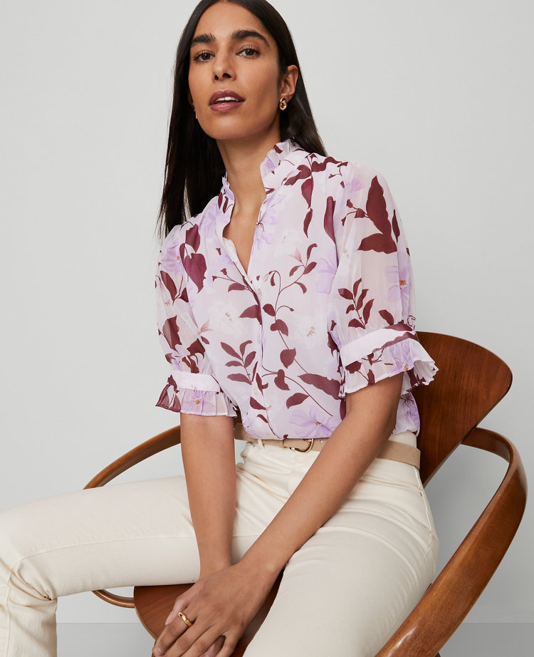 Floral Ruffle Collar Shirt