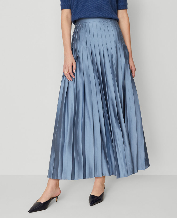 Satin Pleated Midi Skirt