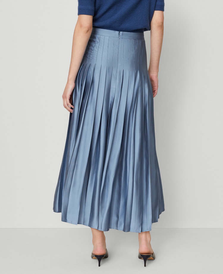 Satin Pleated Midi Skirt