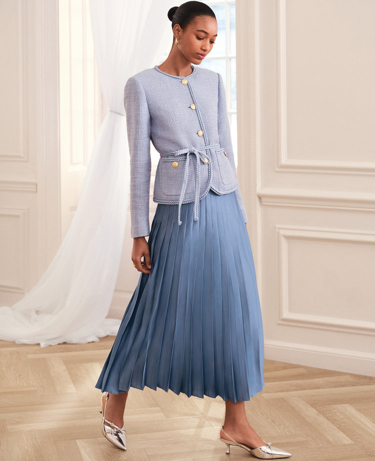 Satin Pleated Midi Skirt