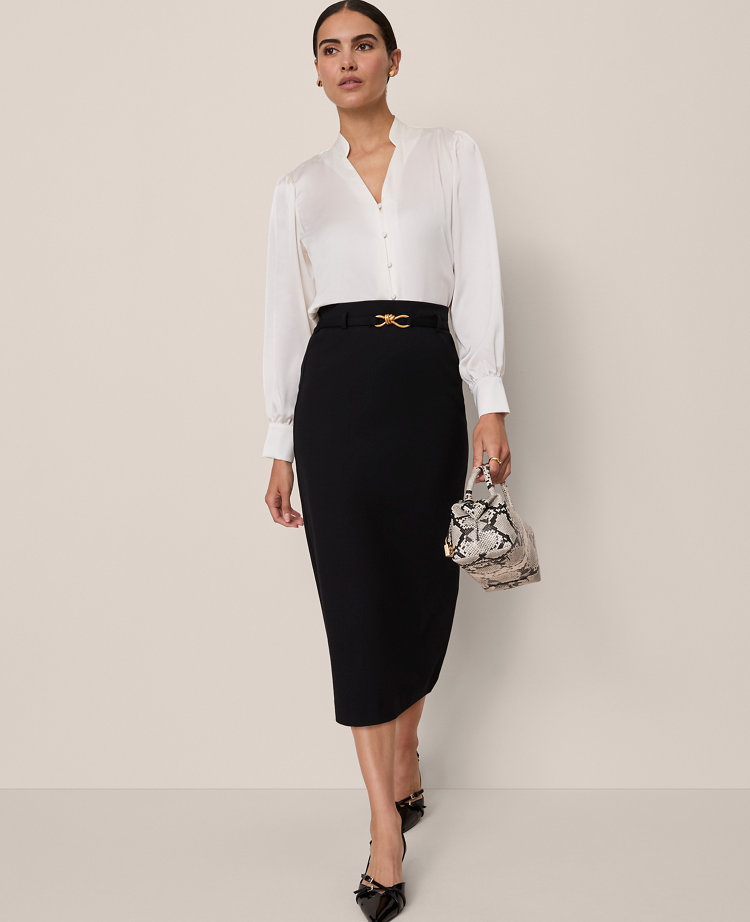 Belted Ponte Pencil Skirt