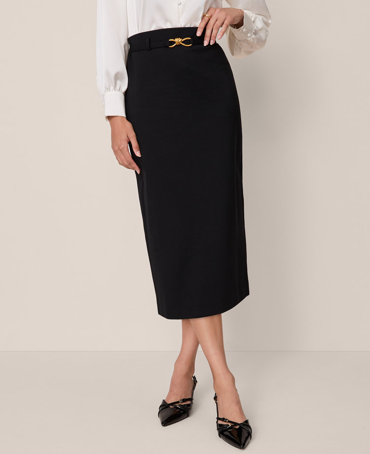 Belted Ponte Pencil Skirt