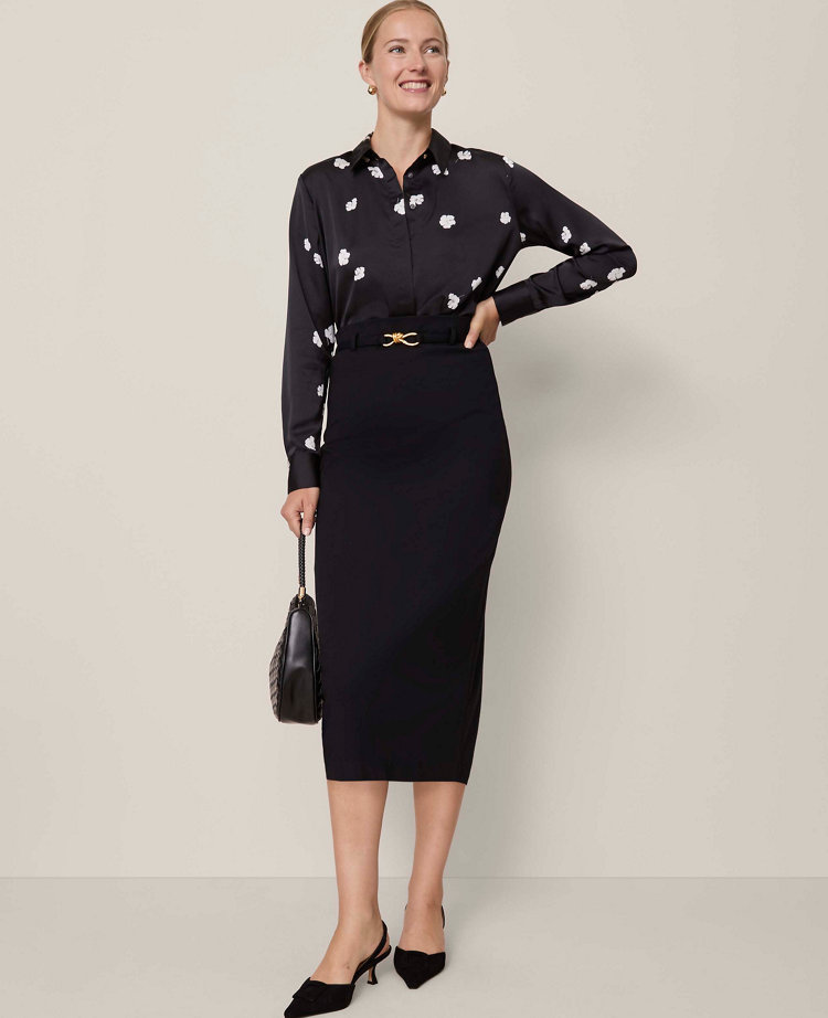 Belted Pencil Skirt in Ponte