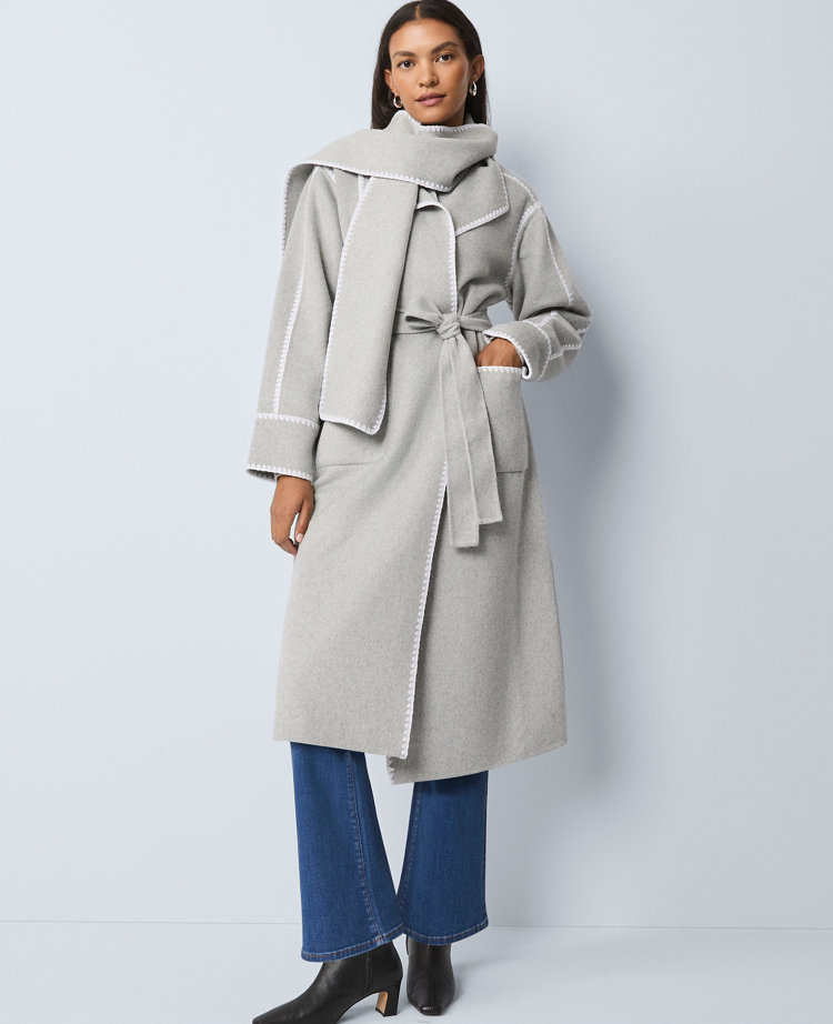 Ann Taylor Weekend Collection Wrap Scarf Coat In Gray