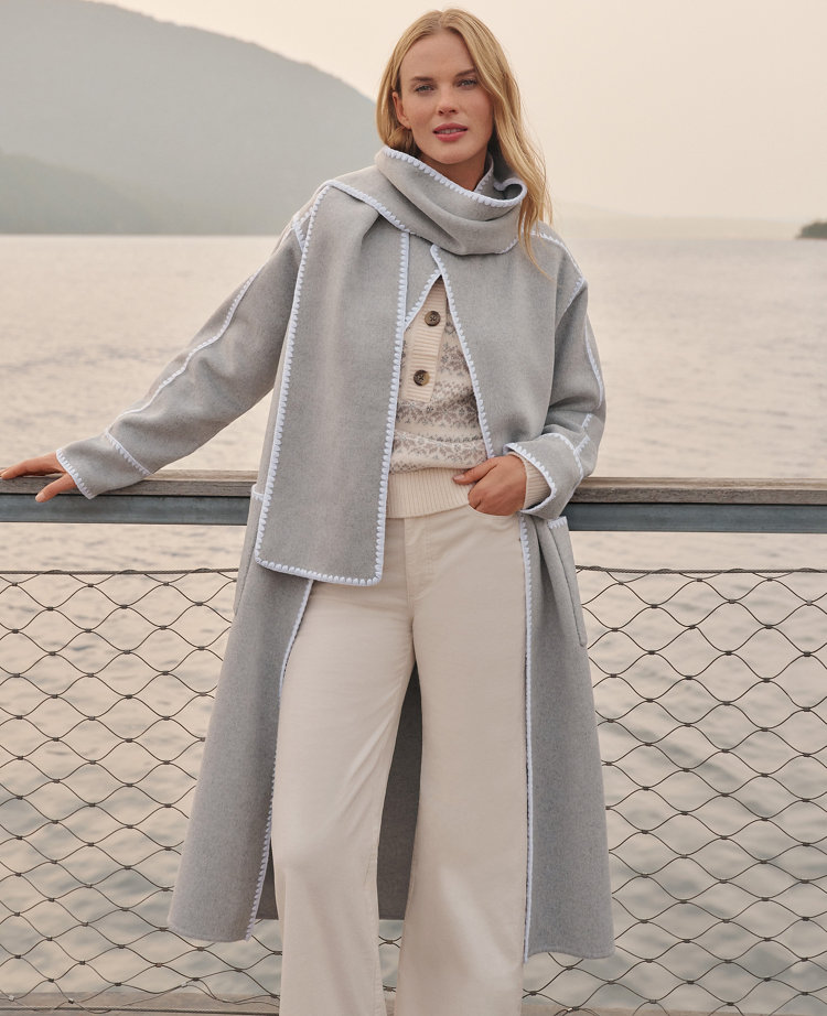 Ann Taylor Weekend Collection Wrap Scarf Coat Medium Light Heather Grey Women's