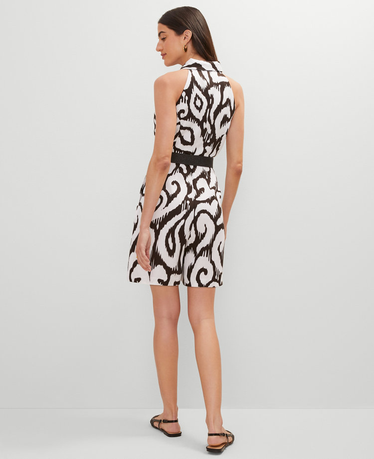 Petite Ikat Belted Linen-Blend Romper
