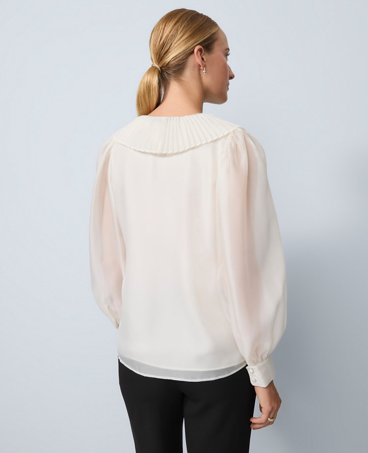 Pleated Collar Tie Neck Blouse