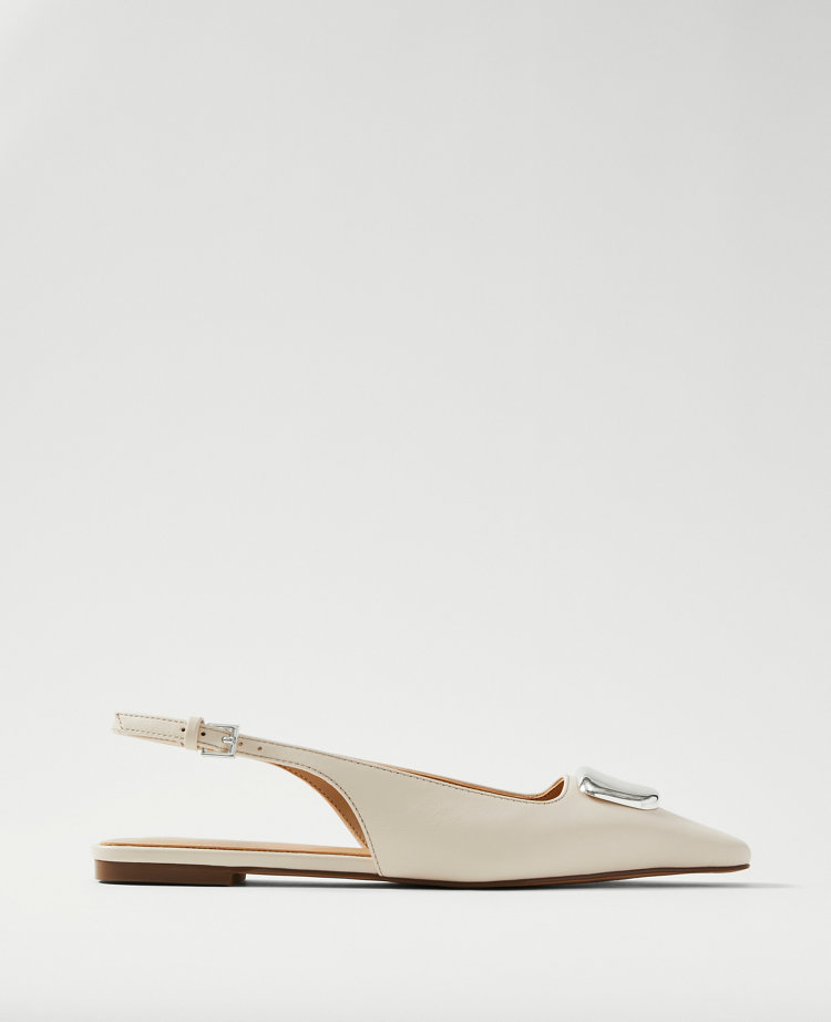 Weekend Collection Hardware Embellished Leather Slingback Flats