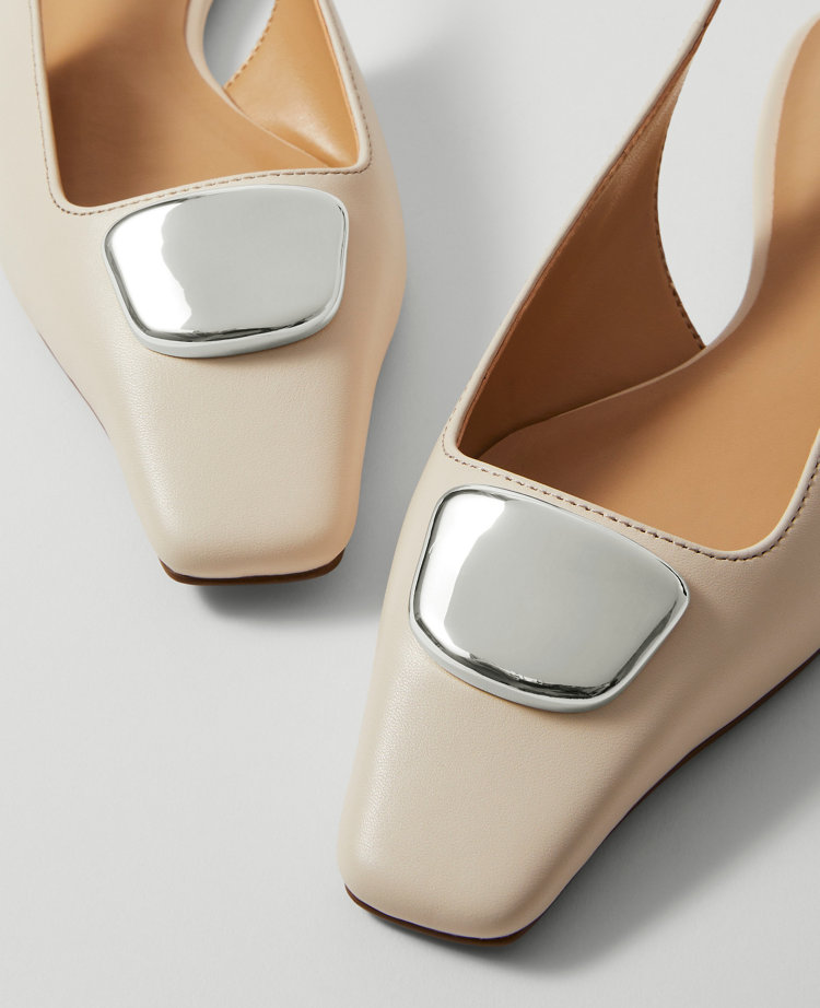 Weekend Collection Hardware Embellished Leather Slingback Flats