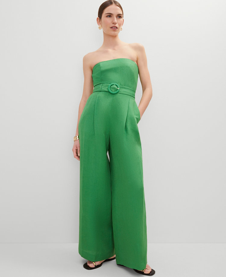 Petite Strapless Linen Blend Jumpsuit