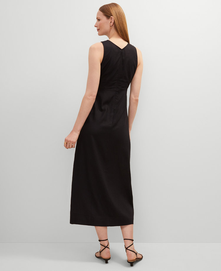 Petite Linen Blend V-Neck Wrap Dress