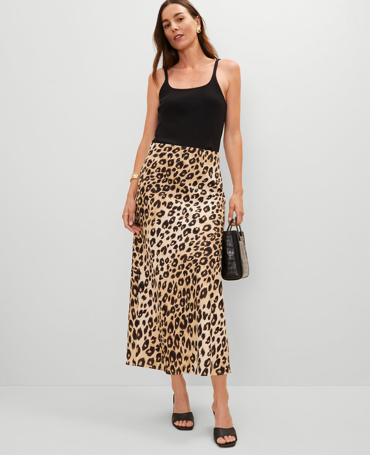 Petite Animal Print Bias Midi Slip Skirt