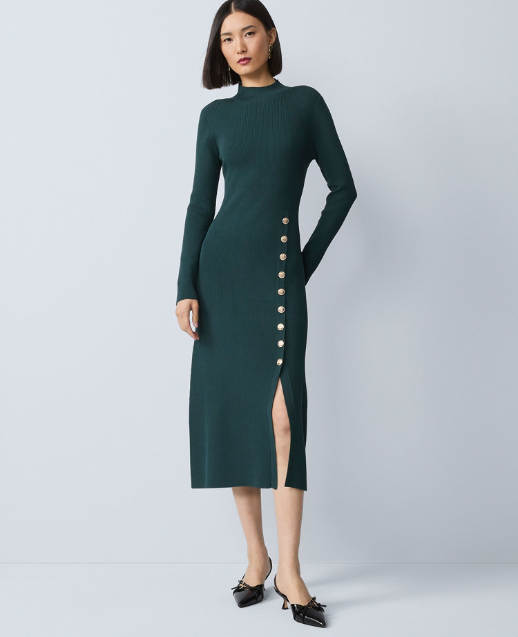 Ribbed Button Sweater Dress