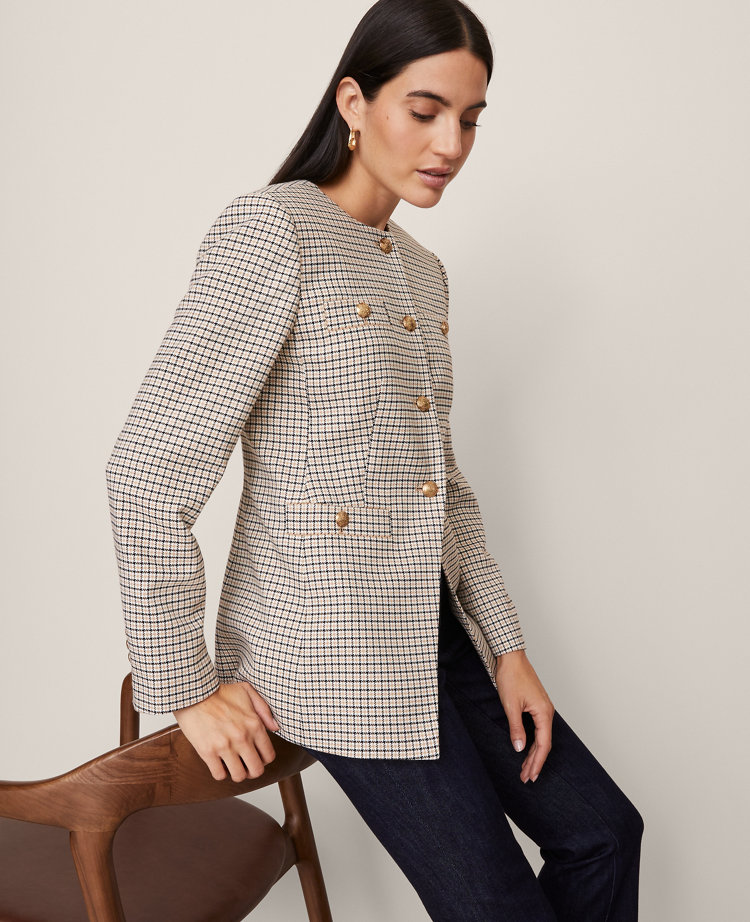 Houndstooth Split Hem Jacket