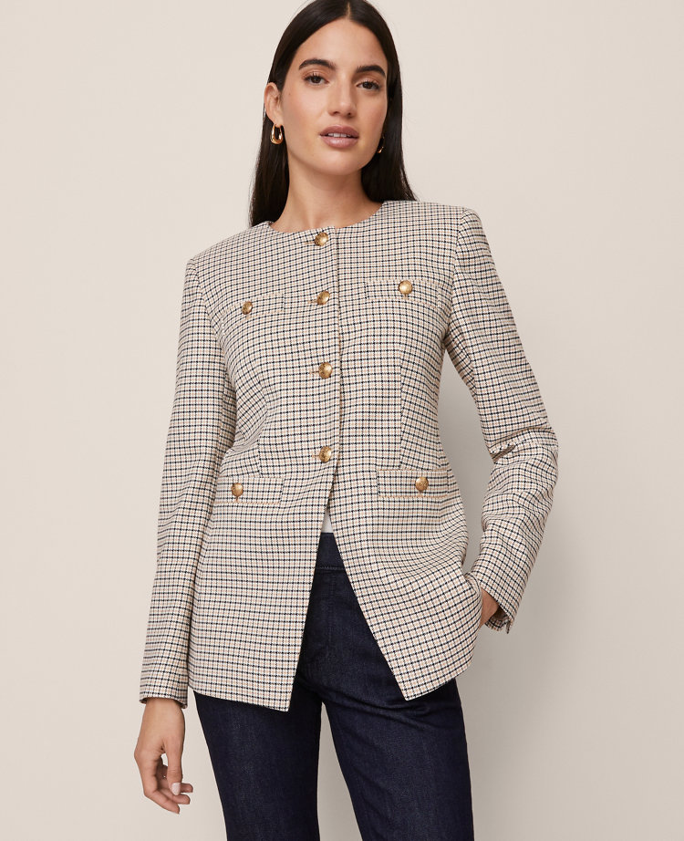 Ann Taylor Houndstooth Split Hem Jacket Cafe Au Lait Women's