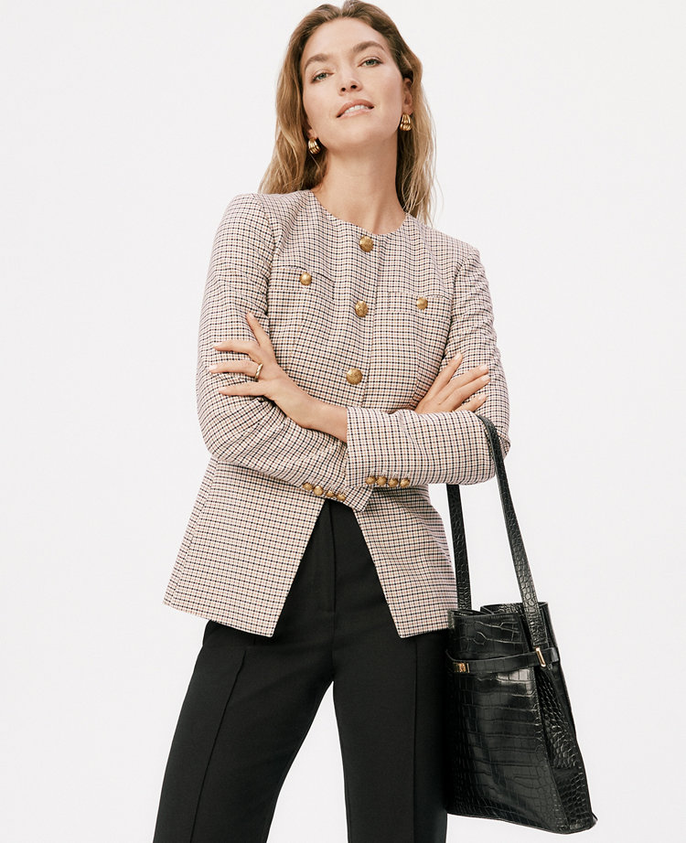 Houndstooth Split Hem Jacket