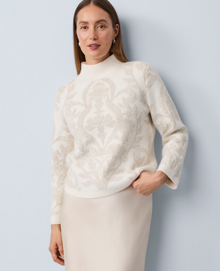 Shimmer Jacquard Mock Neck Sweater