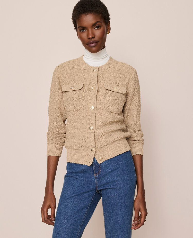 Bouclé Crew Neck Cardigan