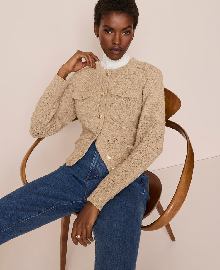 Bouclé Crew Neck Cardigan