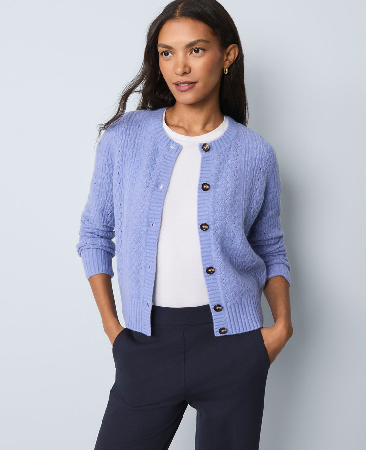 Ann Taylor Weekend Collection Pointelle Cardigan In Purple
