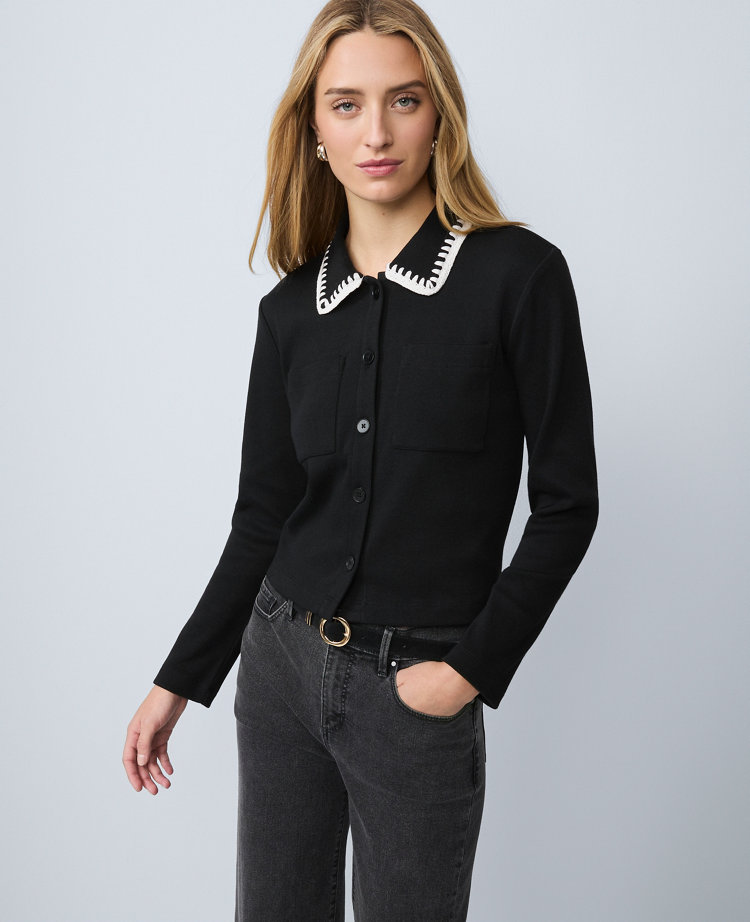 Weekend Collection Crochet Trim Knit Jacket