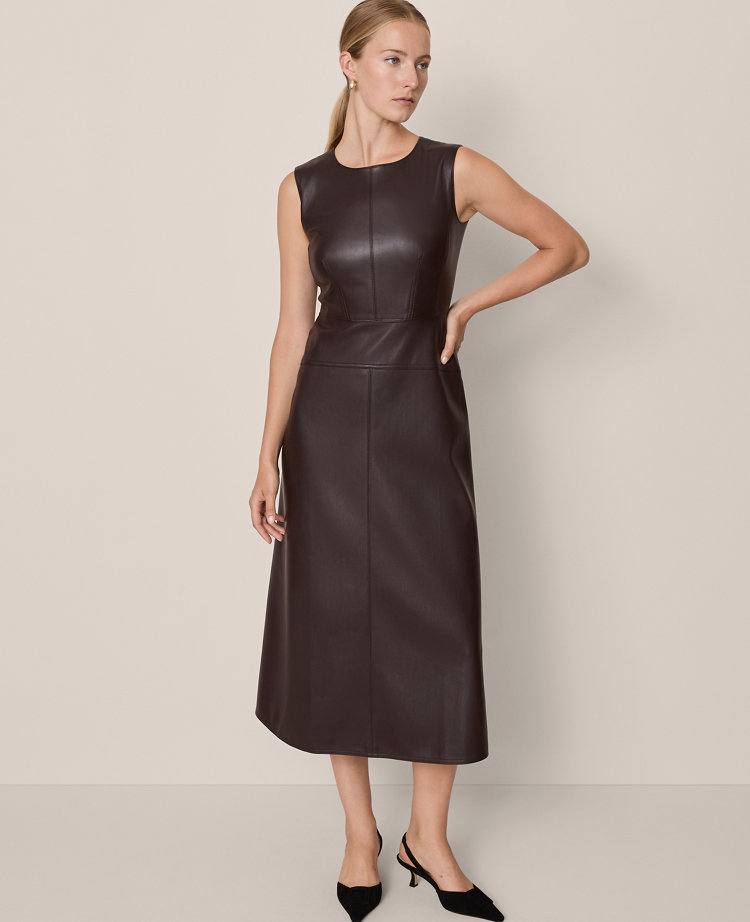 Faux Leather Flare Midi Dress