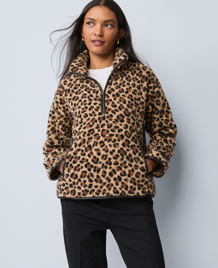 Weekend Collection Animal Print Sherpa Pullover
