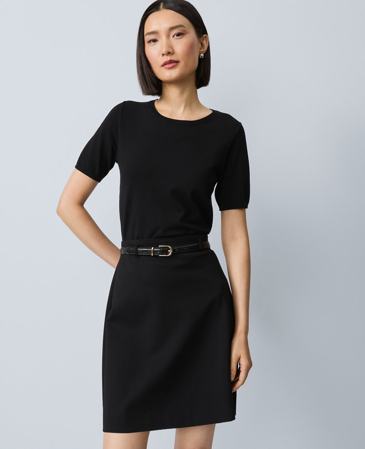 Petite Ponte Belted A-Line Skirt