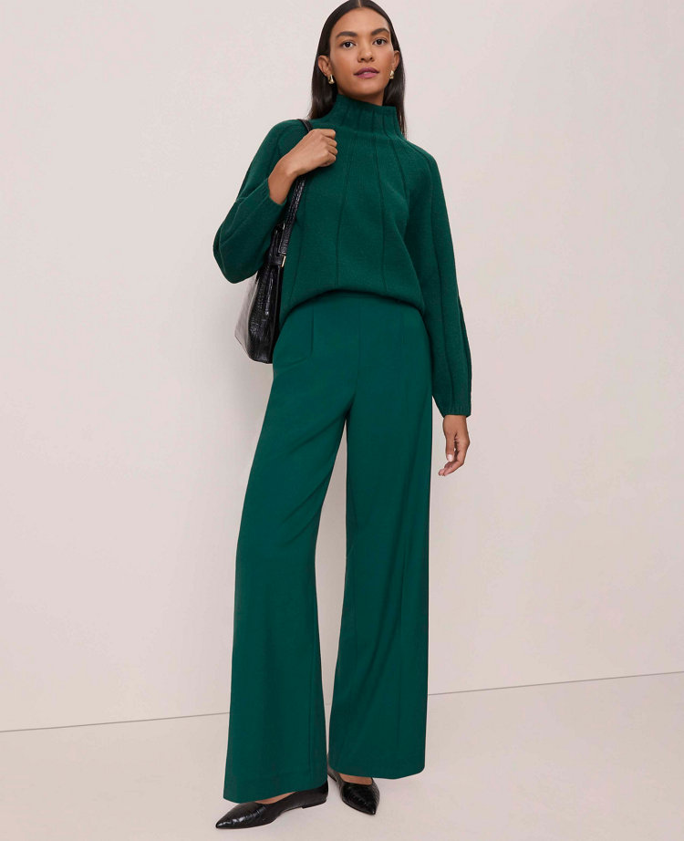 Ann Taylor Contrast Stitch Turtleneck Sweater In Green