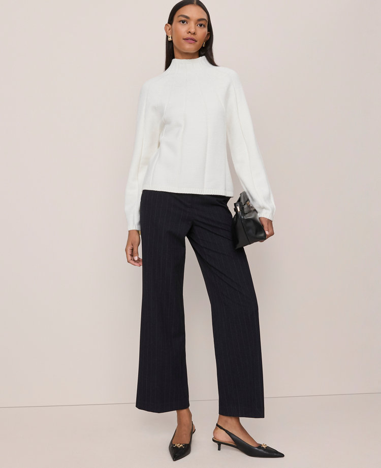 Ann Taylor Contrast Stitch Turtleneck Sweater In White