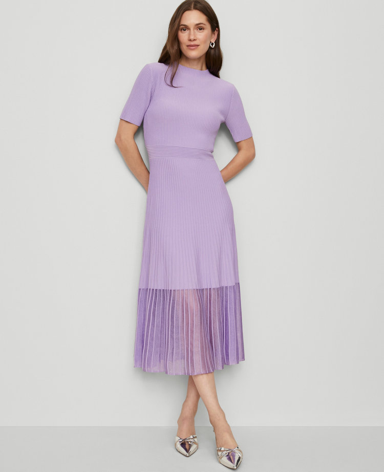 Petite Mock Neck Mixed Media Midi Dress