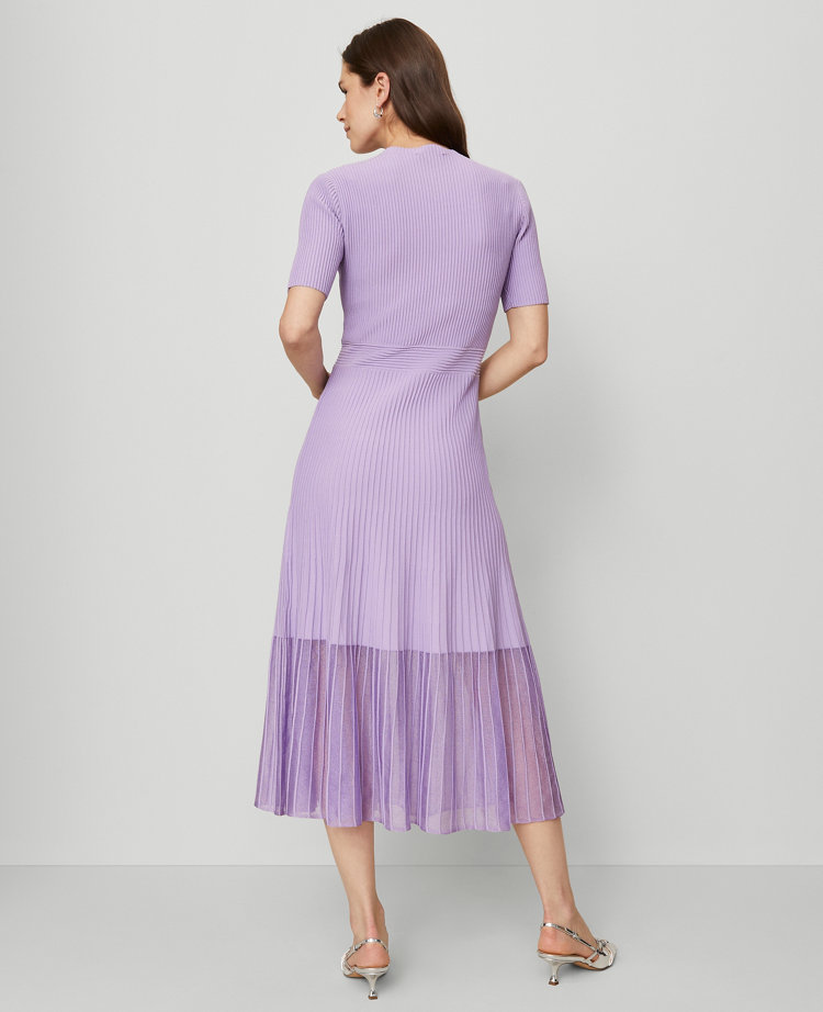 Petite Mock Neck Mixed Media Midi Dress