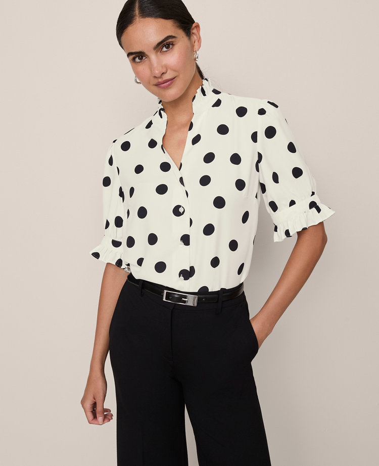Dotted Ruffle Collar Shirt