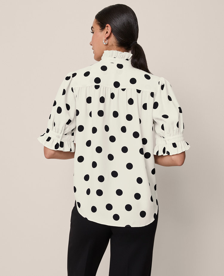 Dotted Ruffle Collar Shirt