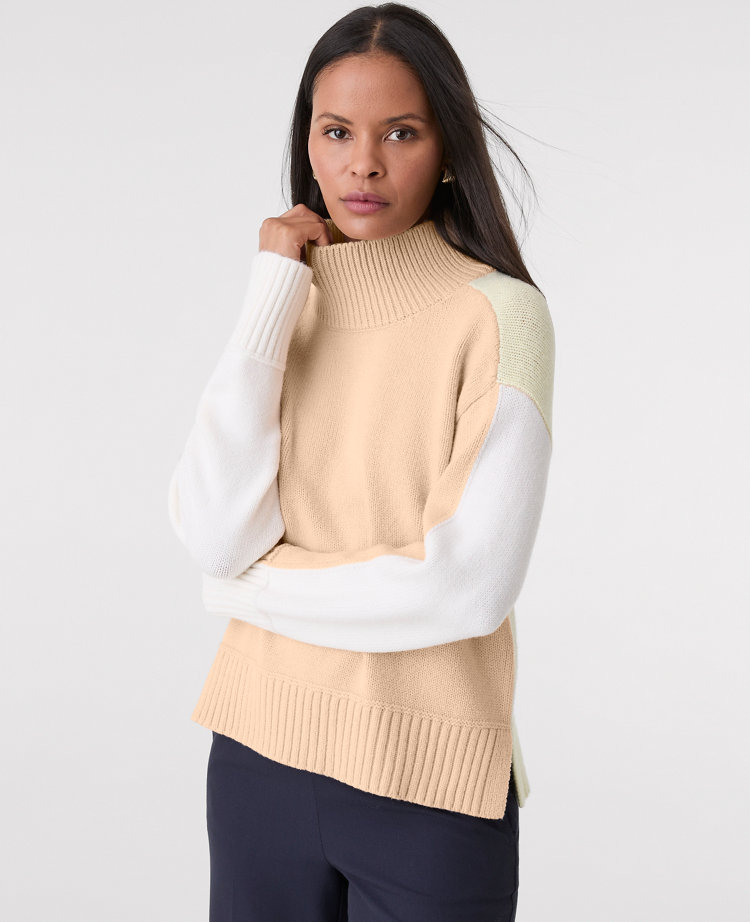 Colorblock Mock Neck Sweater